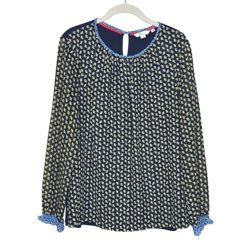 Boden Shirt Womens 10 Blue Floral Print Balloon Sleeve Jersey Knit Boho Top